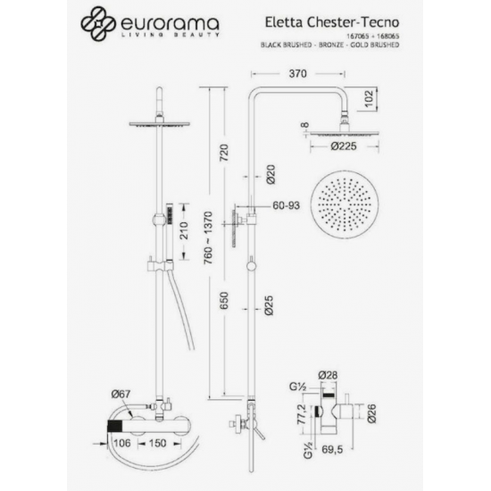 Στήλη ντουζ Eurorama Eletta Tecno 167065–410 Black Brushed Στήλη ντουζ Eurorama Eletta Tecno 167065–410 Black Brushed